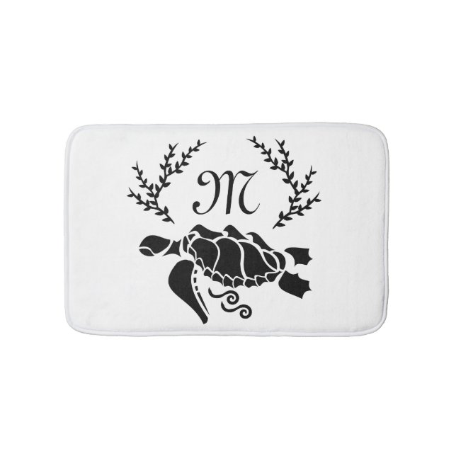 Black Sea Turtle Silhouette Side View Bath Mat (Front)