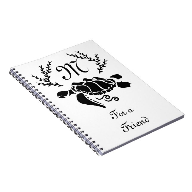 Black Sea Turtle Silhouette Side View Notebook (Right Side)
