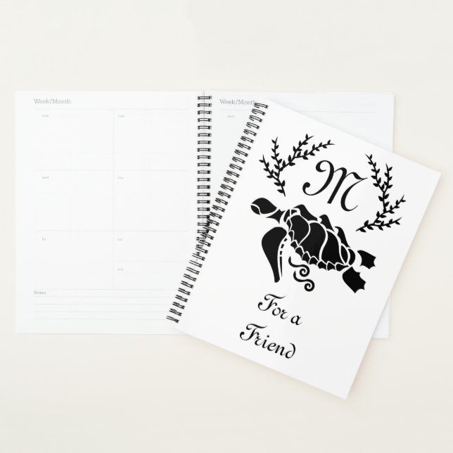 Black Sea Turtle Silhouette Side View Planner (Display)