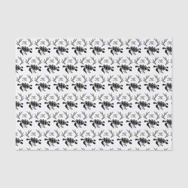 Black Sea Turtle Silhouette Side View Tissue Paper (Front)