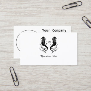 Black Seahorse Silhouette Monogram Business Card