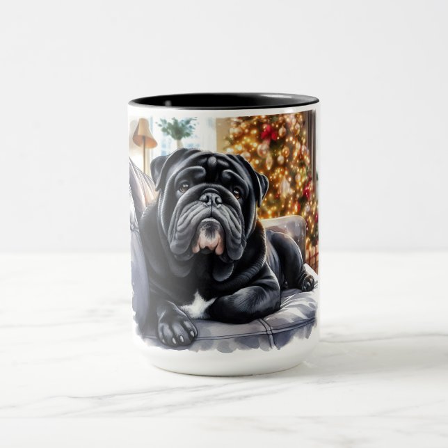 Black Seal Bulldog Christmas Coffee Mug Cup (Centre)