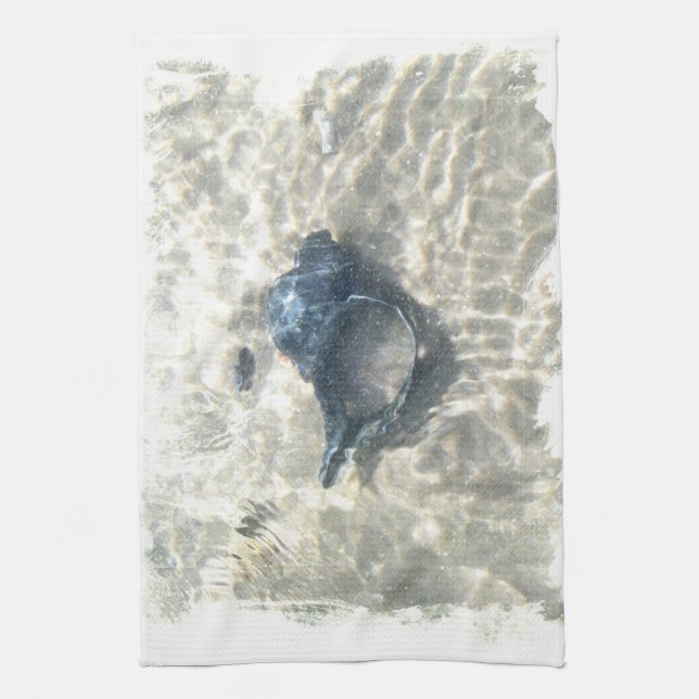 Black Seashell Kitchen Towel (Vertical)