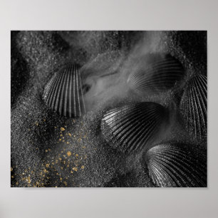 Black Seashells and Sand Tropical Printable Art  Poster