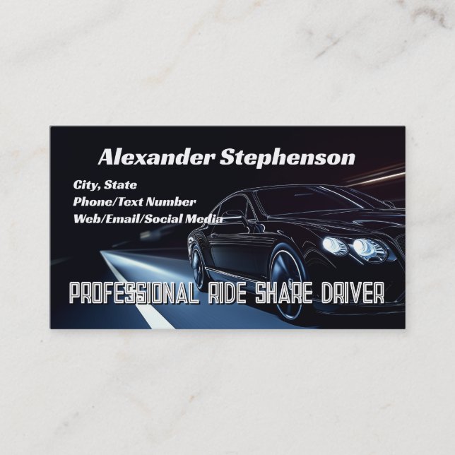 Black Sedan Driving Lyft Uber Driver Rideshare Business Card (Front)