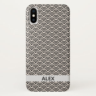 Black Seigaiha Japanese Pattern Personalised Name Case-Mate iPhone Case