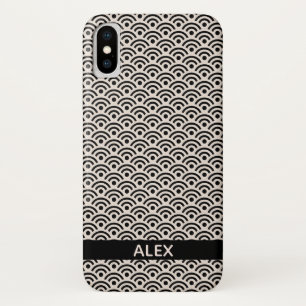 Black Seigaiha Japanese Pattern Personalised Name Case-Mate iPhone Case