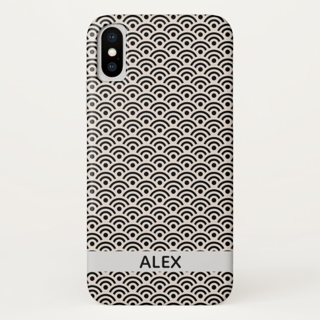 Black Seigaiha Japanese Pattern Personalized Name Case-Mate iPhone Case (Back)
