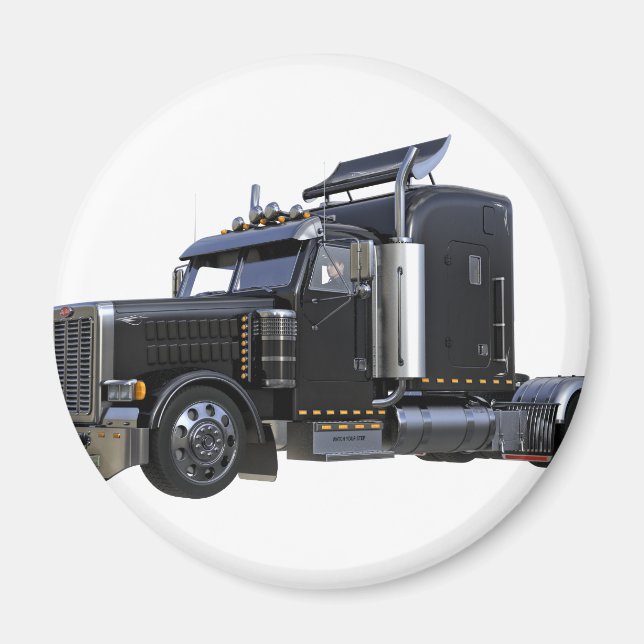 Black Semi Tractor Trailer Truck Magnet (Front)