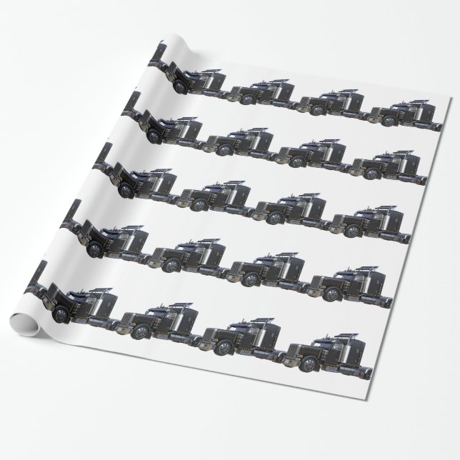 Black Semi Tractor Trailer Truck Wrapping Paper (Unrolled)