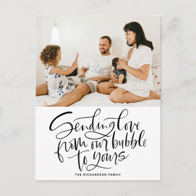 Black Sending Love from Our Bubble to Yours Photo Holiday Postcard (Front)