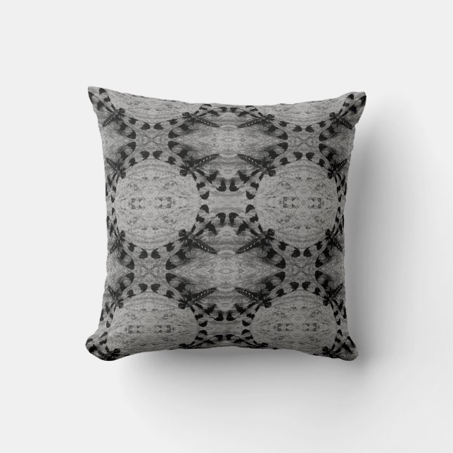 Black, sepia , brown  dragonfly pattern solid back throw pillow (Front)