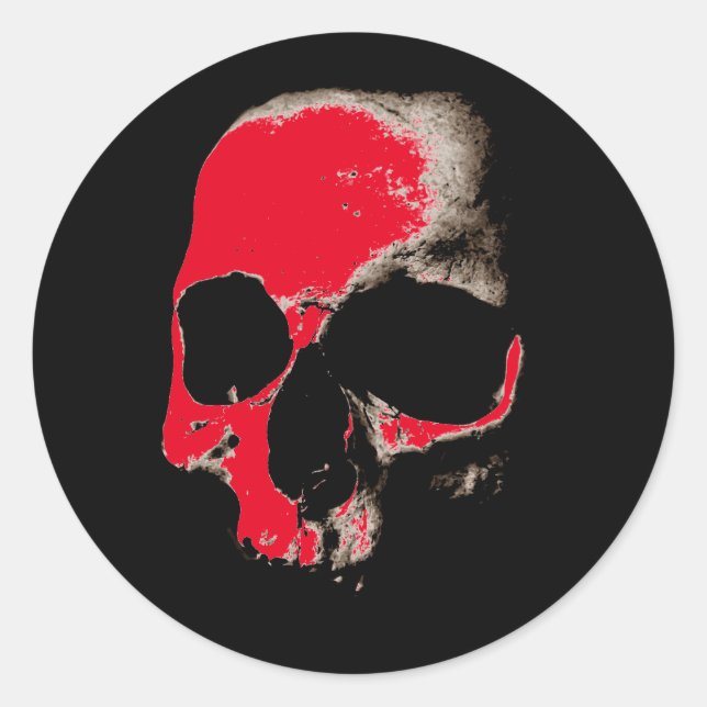 Black Sepia Red Skull College Classic Round Sticker (Front)