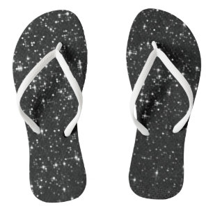 Black Sequin Effect Flip Flops