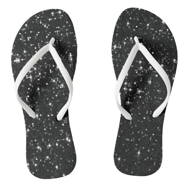 Black Sequin Effect Flip Flops (Footbed)
