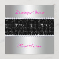 Black Sequin Invite with Diamonds - Silver