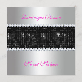 Black Sequin Invite with Diamonds - Silver
