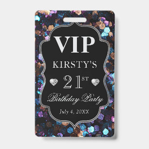 Black Sequins Glitter Vintage Frame Birthday VIP Badge