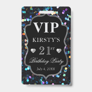 Black Sequins Glitter Vintage Frame Birthday VIP Badge