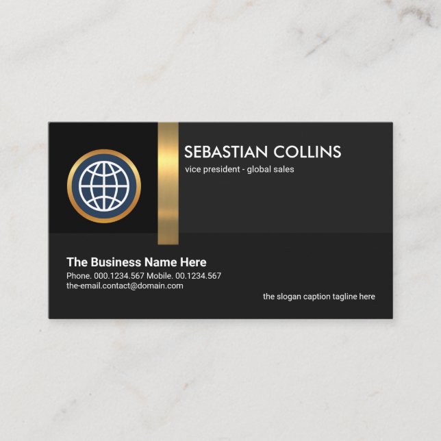 Black Shades Gold Stripe Global International Business Card (Front)