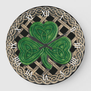 Black Shamrock & Celtic Knots Roman Numerals Clock