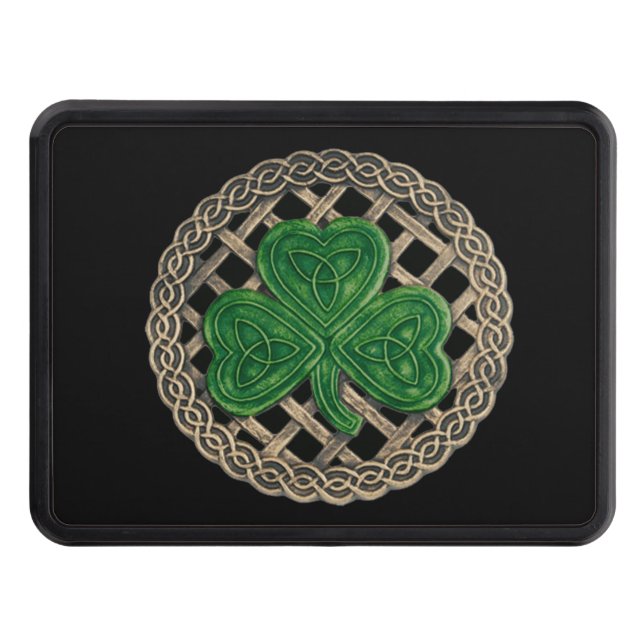 Black Shamrock On Celtic Knots Trailer Hitch Cover (Front)