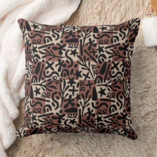 Black Shapes and Squares Throw Pillow (Blanket)