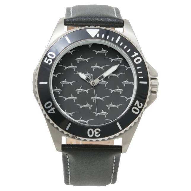 Black Sharks Design Vintage Nautical Ocean Art Watch (Front)