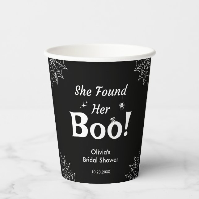 Black She Found Her Boo Halloween Bridal Shower  Paper Cups (Back)