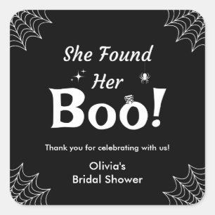 Black She Found Her Boo Halloween Bridal Shower Square Sticker