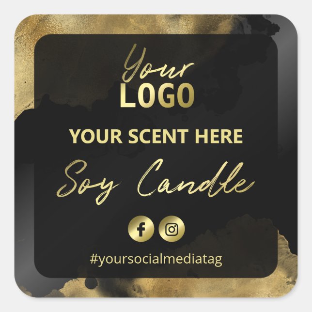 Black Sheen Gold Ink Soy Candle Labels (Front)