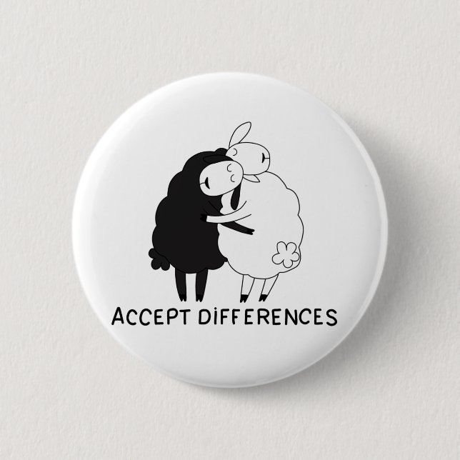 Black sheep and white sheep 2 inch round button (Front)