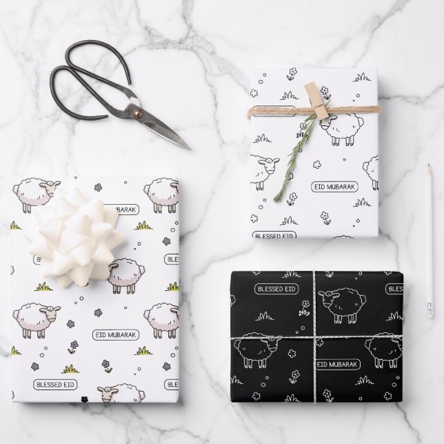 Black Sheep Eid Mubarak Kids Wrapping Paper Sheet (Front)