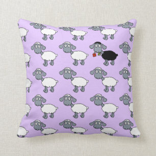 Black Sheep Lamb with Red Flower in White Flock Throw Pillow