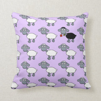 Black Sheep Lamb with Red Flower in White Flock Throw Pillow