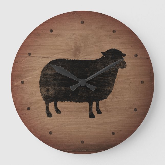 Black Sheep Silhouette Rustic Style Large Clock (Front)