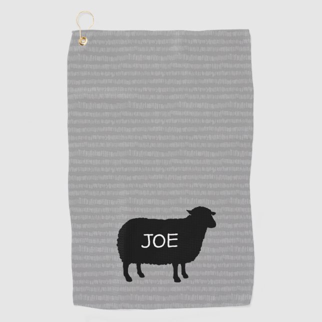 Black Sheep Silhouette with Custom Text Golf Towel (Front)