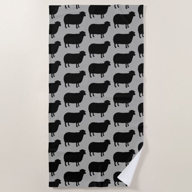 Black Sheep Silhouettes Pattern Beach Towel (Front)