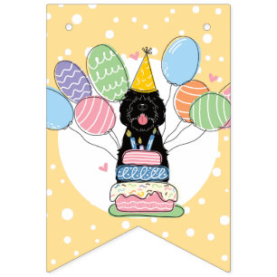 Black Sheepadoodle Dog Birthday Party Bunting Flags