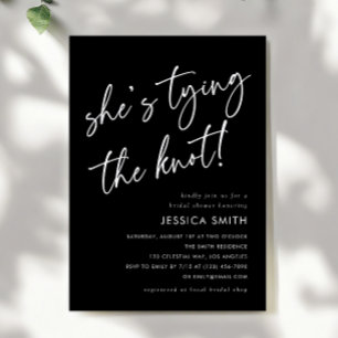 Black She's Tying the Knot Coquette Bridal Shower Invitation