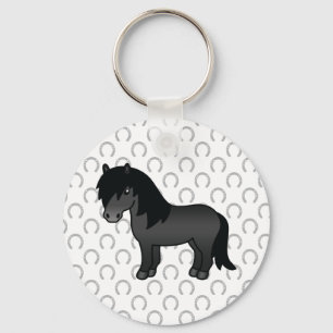 Black Shetland Pony Cute Cartoon Illustration Keychain