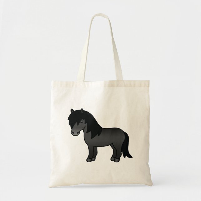 Black Shetland Pony Cute Cartoon Illustration Tote Bag (Front)