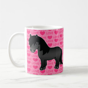 Black Shetland Pony Pink With Hearts & Love Text Coffee Mug