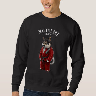 Black Shiba Dog Judo Karate Master In Red Judogi Sweatshirt
