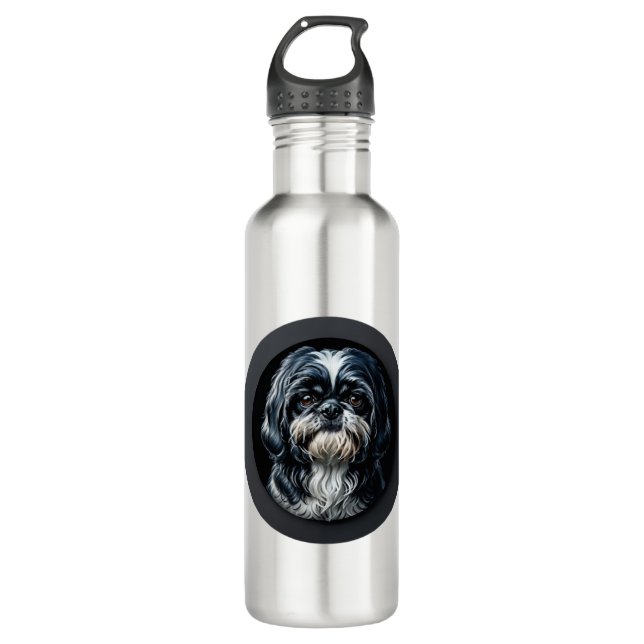 black shih tzu 710 ml water bottle (Front)