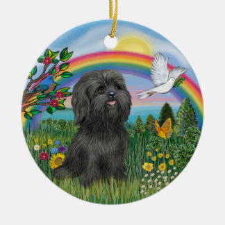 Black Shih Tzu at Rainbow Bridge  With Butterfly Ceramic Ornament