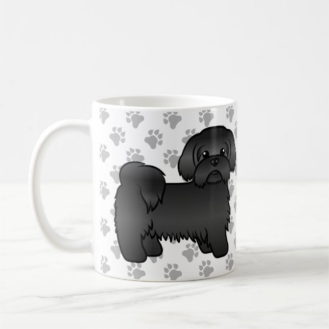 Black Shih Tzu Cute Cartoon Dog Illustration Coffee Mug (Left)