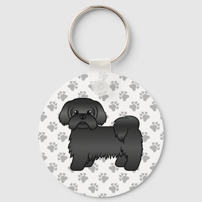 Black Shih Tzu Cute Cartoon Dog Illustration Keychain (Front)