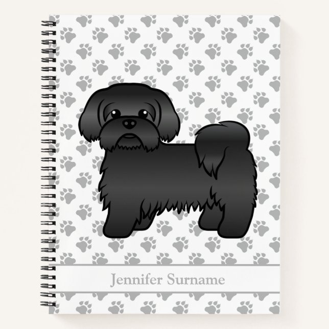 Black Shih Tzu Cute Cartoon Dog & Name Notebook (Front)