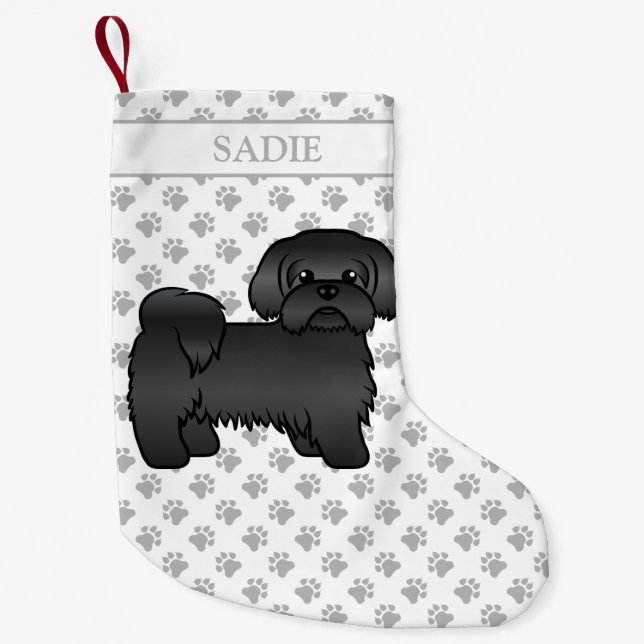 Black Shih Tzu Cute Cartoon Dog & Name Small Christmas Stocking (Front)